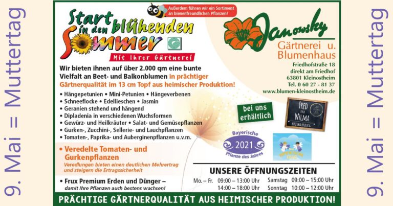 Blumenhaus Janowsky: am 9. Mai ist Muttertag!