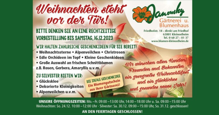 Geschenkideen für Weihnachten bei Gärtnerei Janowsky